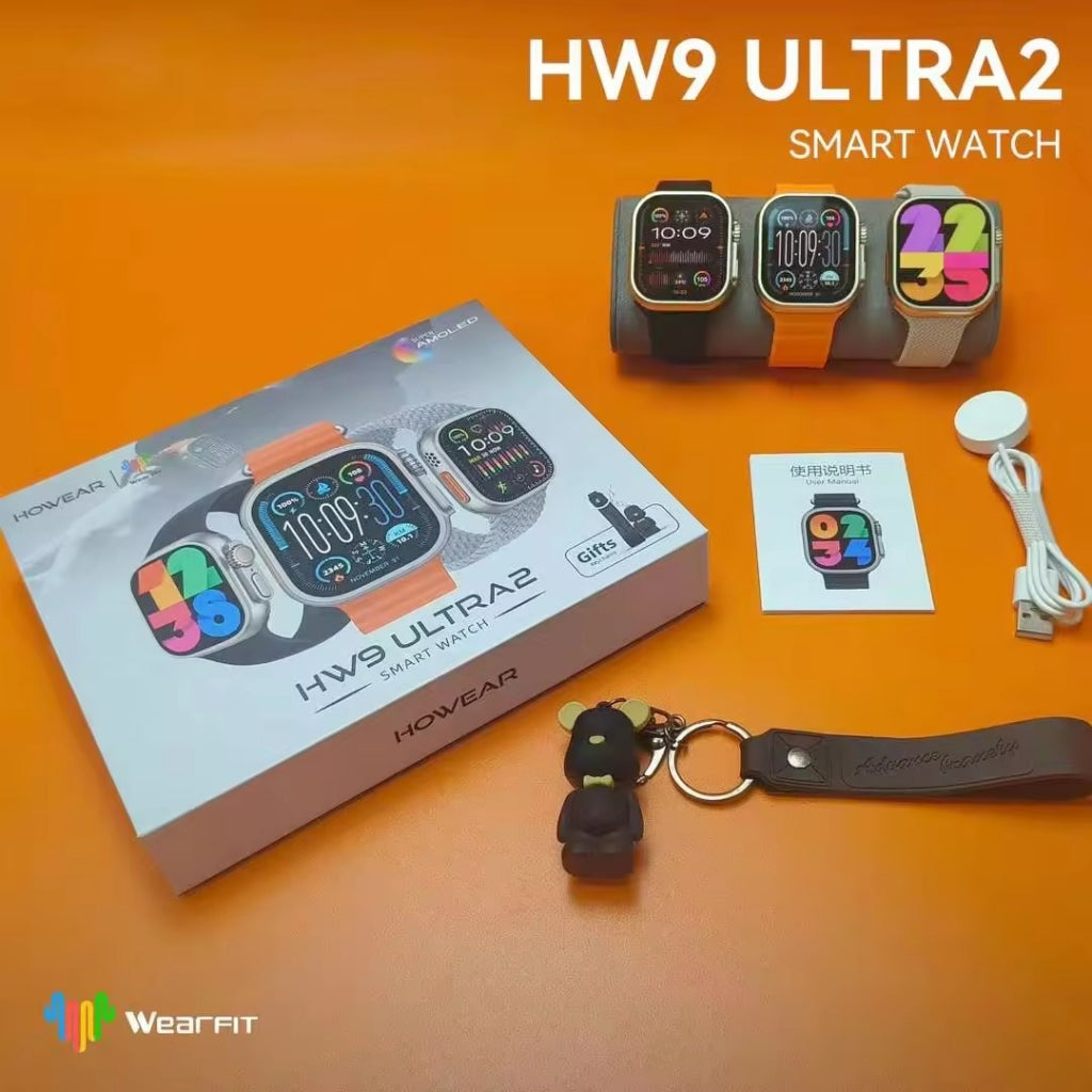 Smartwatch HW9 Ultra 2 with 3 straps + keychain - Gray