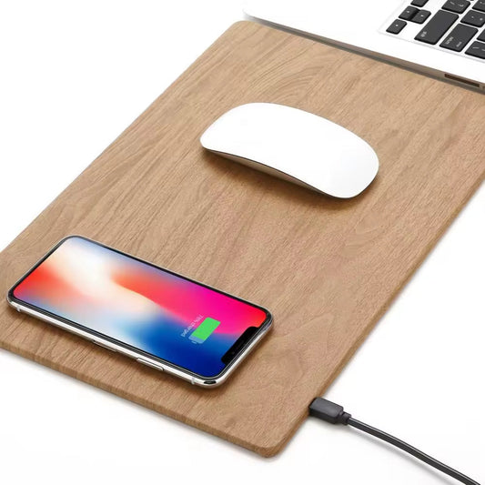 Wood Mouse Pad with Wireless Charging - Light Brown