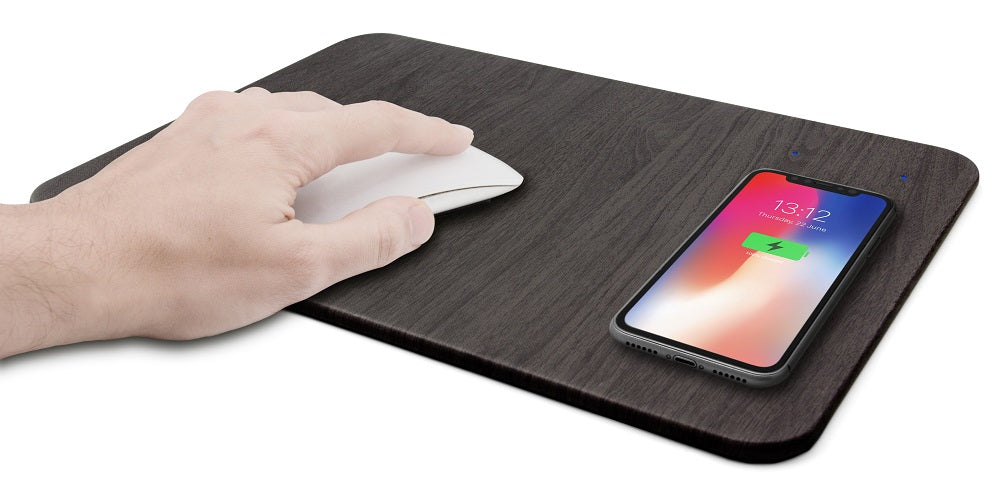 Wood Mouse Pad with Wireless Charging - Black