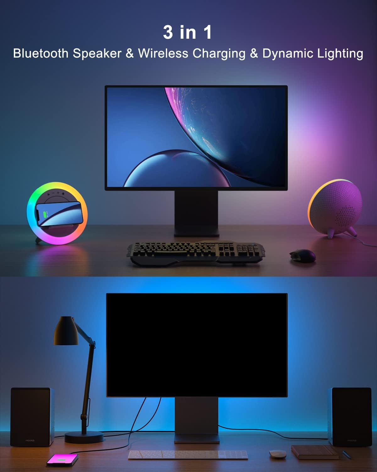 Bluetooth Speaker with Clock and Alarm, Wireless Charging