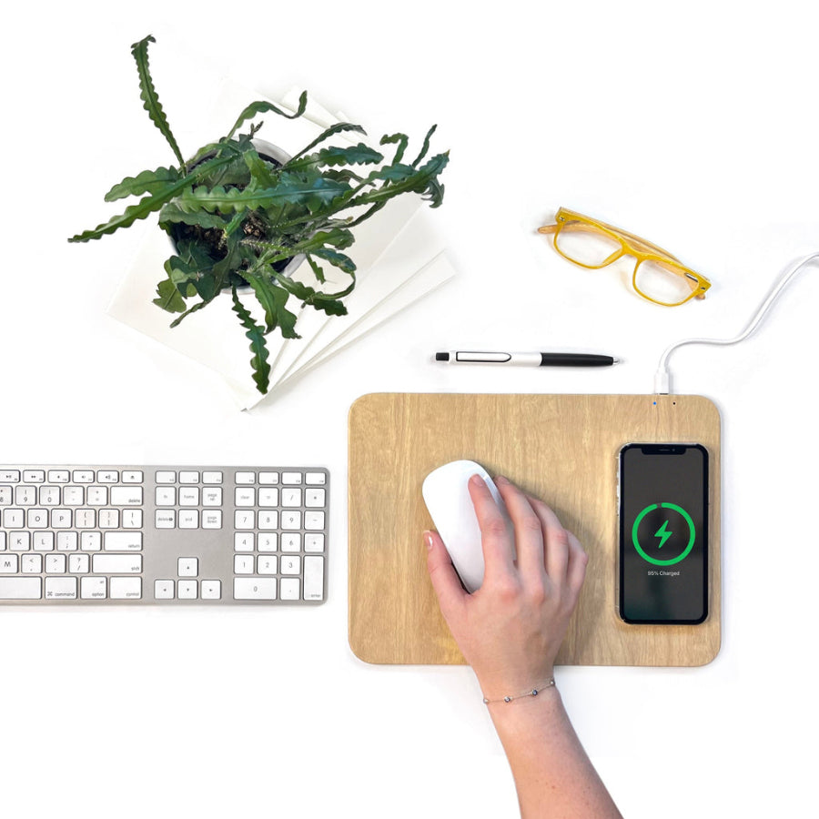 Wood Mouse Pad with Wireless Charging - Black